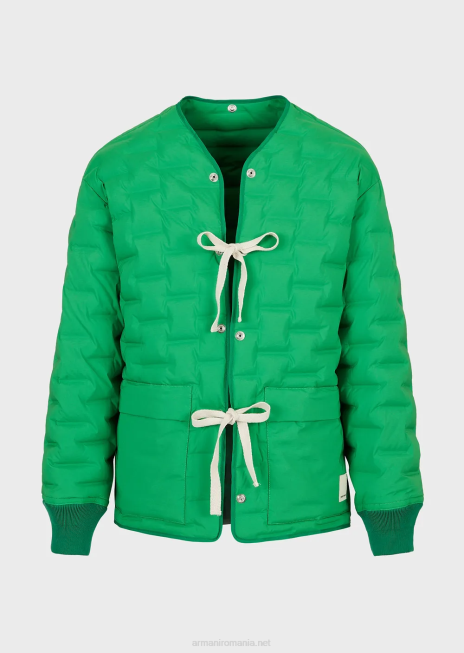 bărbați R802G1350 jachetă de puf de colecție sustenabilă cu satin reciclat și căptușeală Armani verde