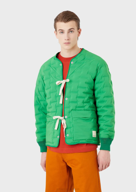 bărbați R802G1350 jachetă de puf de colecție sustenabilă cu satin reciclat și căptușeală Armani verde