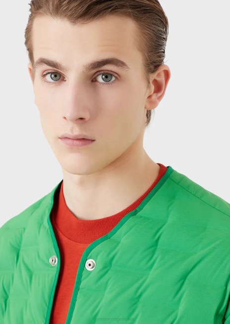 bărbați R802G1350 jachetă de puf de colecție sustenabilă cu satin reciclat și căptușeală Armani verde