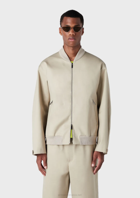 bărbați R802G1352 bluză dublă din gabardină cu panou frontal Armani bej