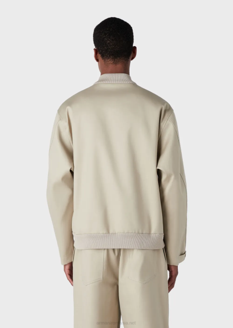 bărbați R802G1352 bluză dublă din gabardină cu panou frontal Armani bej