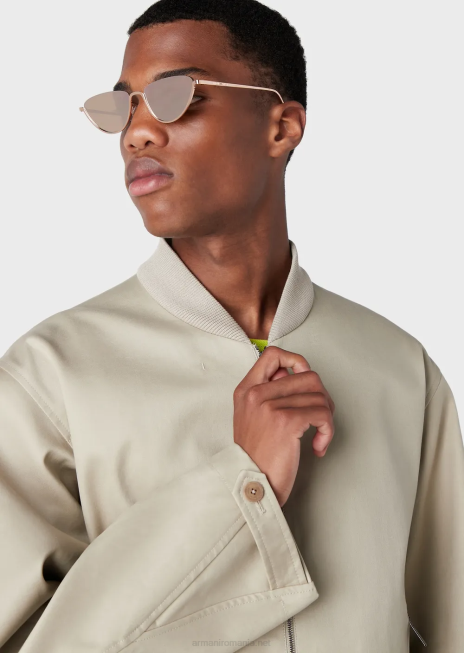 bărbați R802G1352 bluză dublă din gabardină cu panou frontal Armani bej