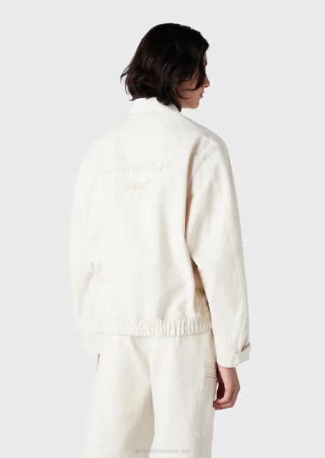 bărbați R802G1353 Bluzon din denim cu fermoar brodat l\'amour Armani