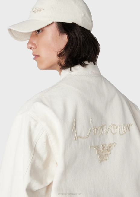 bărbați R802G1353 Bluzon din denim cu fermoar brodat l\'amour Armani