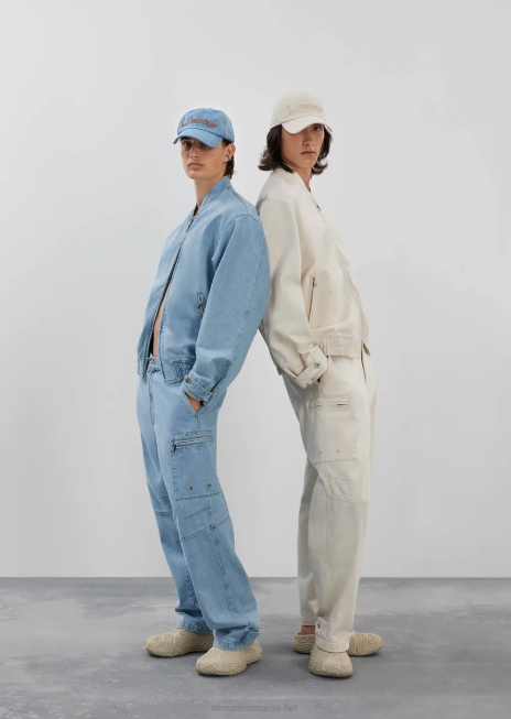 bărbați R802G1353 Bluzon din denim cu fermoar brodat l\'amour Armani