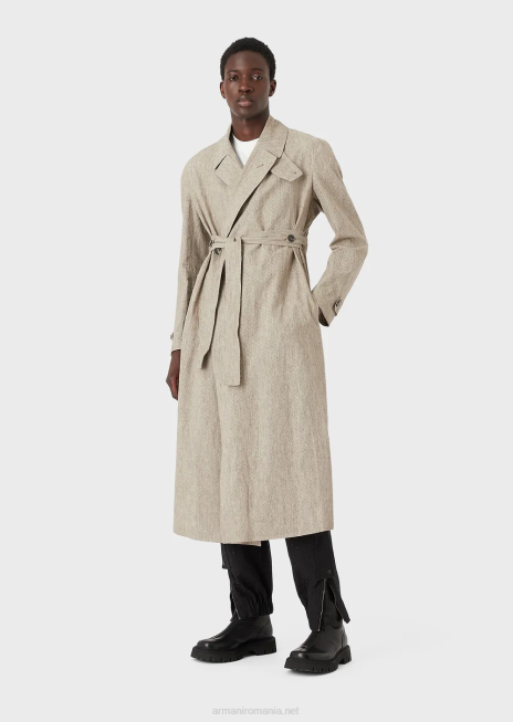 bărbați R802G1354 trenci din in imbracat cu motiv chevron ajurat Armani