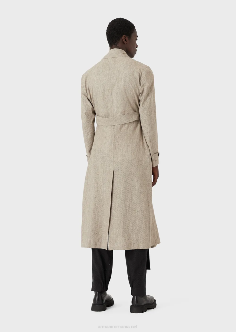 bărbați R802G1354 trenci din in imbracat cu motiv chevron ajurat Armani