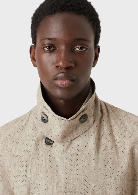 bărbați R802G1354 trenci din in imbracat cu motiv chevron ajurat Armani