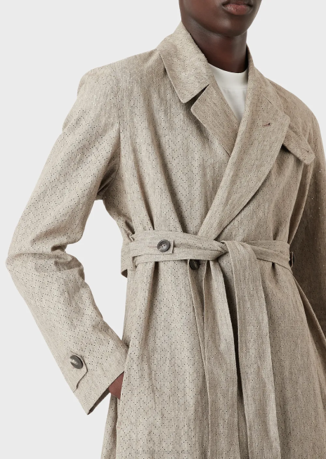 bărbați R802G1354 trenci din in imbracat cu motiv chevron ajurat Armani