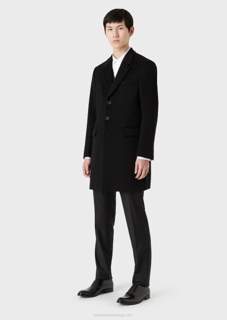 bărbați R802G1355 palton cu revere din casmir castor Armani negru