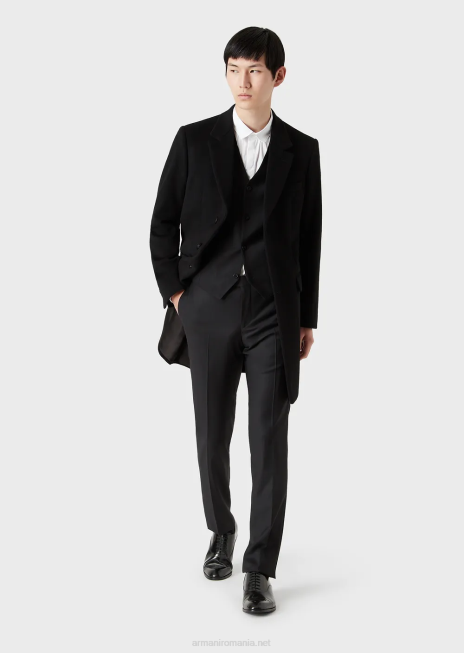 bărbați R802G1355 palton cu revere din casmir castor Armani negru