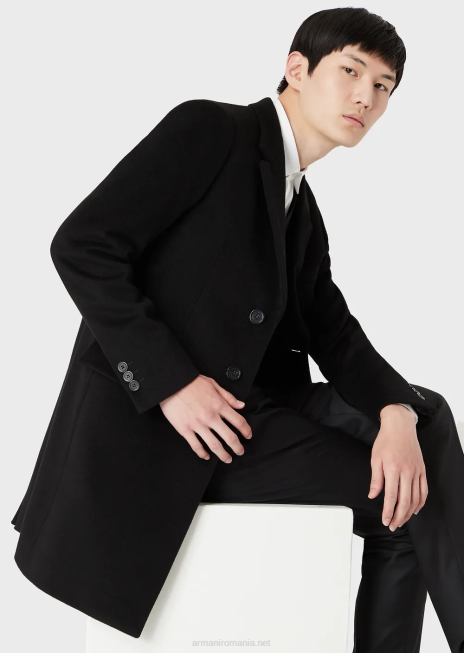 bărbați R802G1355 palton cu revere din casmir castor Armani negru