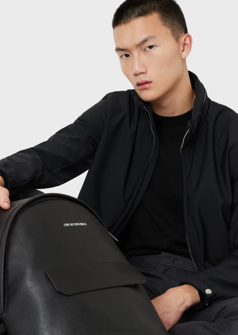 bărbați R802G1356 bluză din nailon cu fermoar complet Armani negru