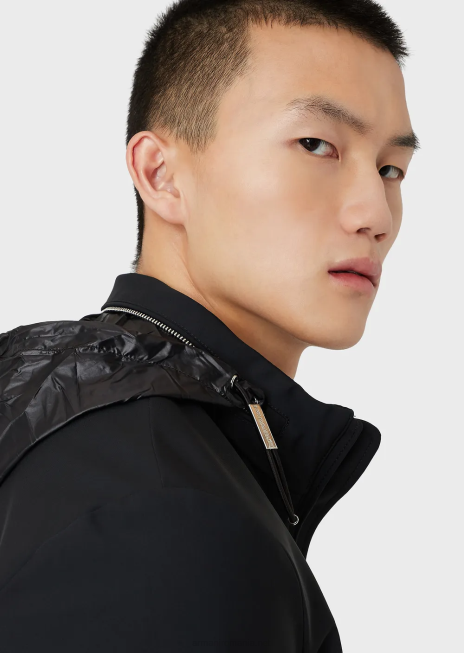 bărbați R802G1356 bluză din nailon cu fermoar complet Armani negru