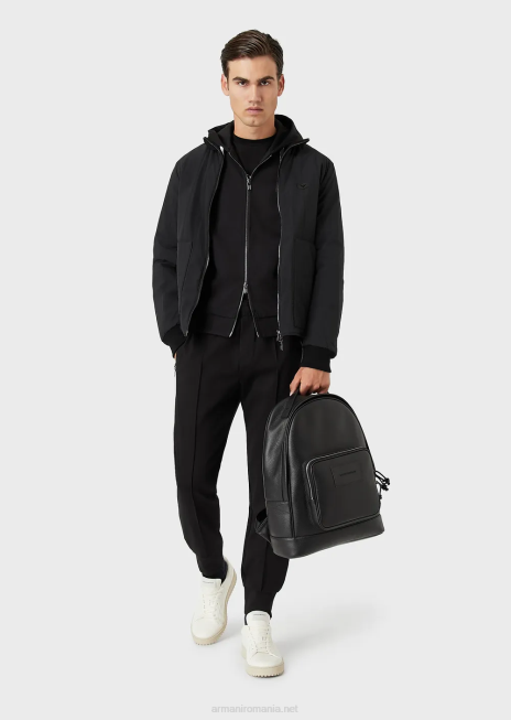 bărbați R802G1360 bluză reversibilă din nailon matlasat și tricot, cu plasture cu logo Armani negru