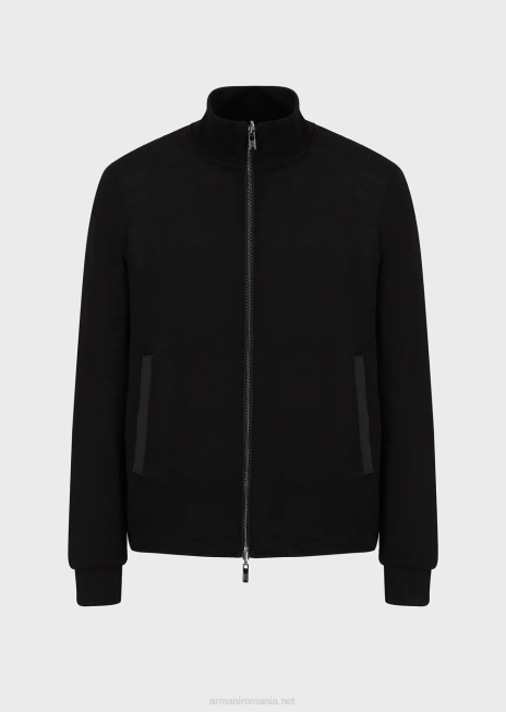 bărbați R802G1360 bluză reversibilă din nailon matlasat și tricot, cu plasture cu logo Armani negru