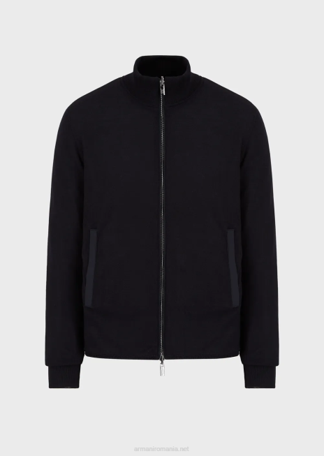 bărbați R802G1361 bluză reversibilă din nailon matlasat și tricot, cu plasture cu logo Armani albastru marin