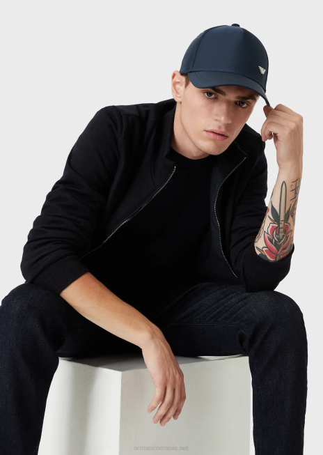 bărbați R802G1361 bluză reversibilă din nailon matlasat și tricot, cu plasture cu logo Armani albastru marin