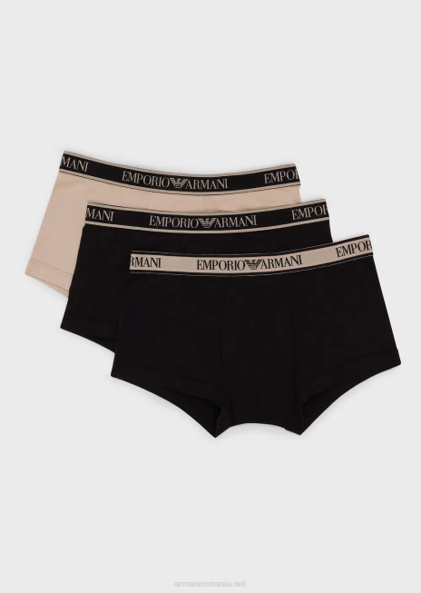 bărbați R802G1759 pachet de trei boxer cu bandă cu logo-ul de bază Armani negru