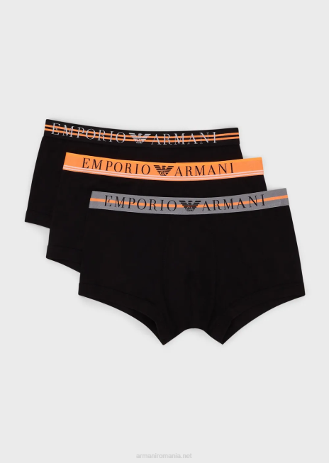 bărbați R802G1760 pachet de trei boxer din bumbac organic cu talie mixtă Armani negru