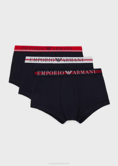 bărbați R802G1761 pachet de trei boxer din bumbac organic cu talie mixtă Armani albastru marin