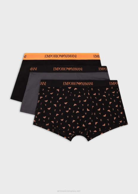 bărbați R802G1762 pachet de trei boxer din bumbac pur Armani negru