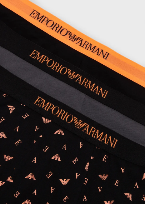 bărbați R802G1762 pachet de trei boxer din bumbac pur Armani negru