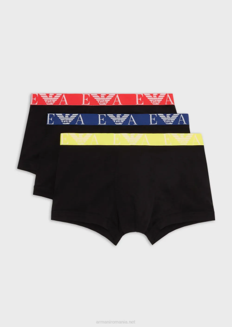 bărbați R802G1768 pachet de trei boxer cu bandă îndrăzneață cu logo monogramă Armani negru