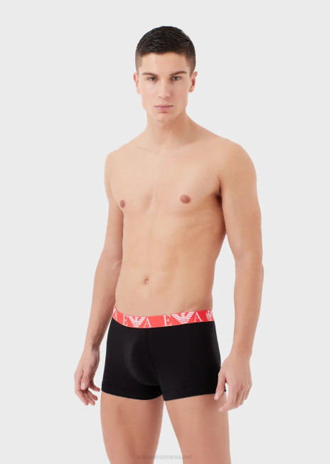bărbați R802G1768 pachet de trei boxer cu bandă îndrăzneață cu logo monogramă Armani negru