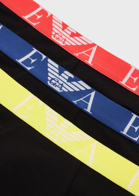 bărbați R802G1768 pachet de trei boxer cu bandă îndrăzneață cu logo monogramă Armani negru