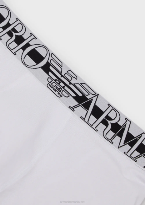 bărbați R802G1771 Boxer din bumbac organic cu megalogo Armani alb