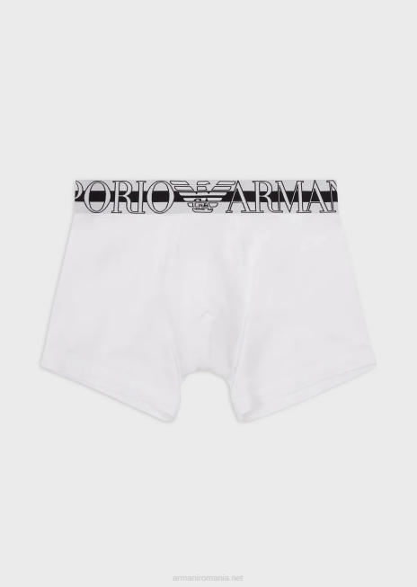 bărbați R802G1774 Boxer din bumbac organic cu megalogo Armani alb