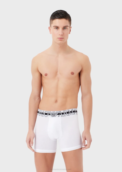 bărbați R802G1774 Boxer din bumbac organic cu megalogo Armani alb