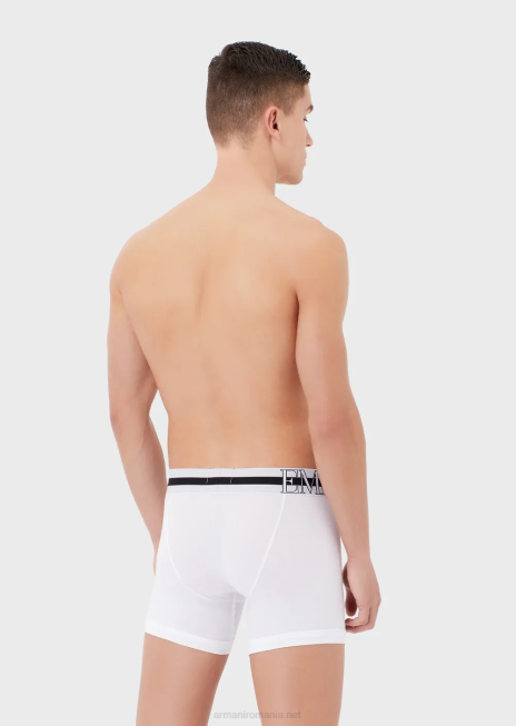 bărbați R802G1774 Boxer din bumbac organic cu megalogo Armani alb