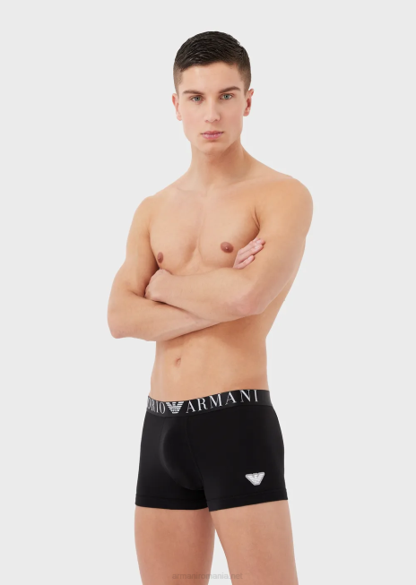 bărbați R802G1782 Boxer din bumbac organic cu talie cu logo lucios Armani negru