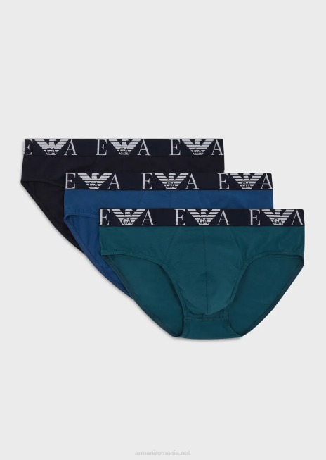 bărbați R802G1785 pachet de trei slip cu talie cu logo monogram îndrăzneț Armani albastru