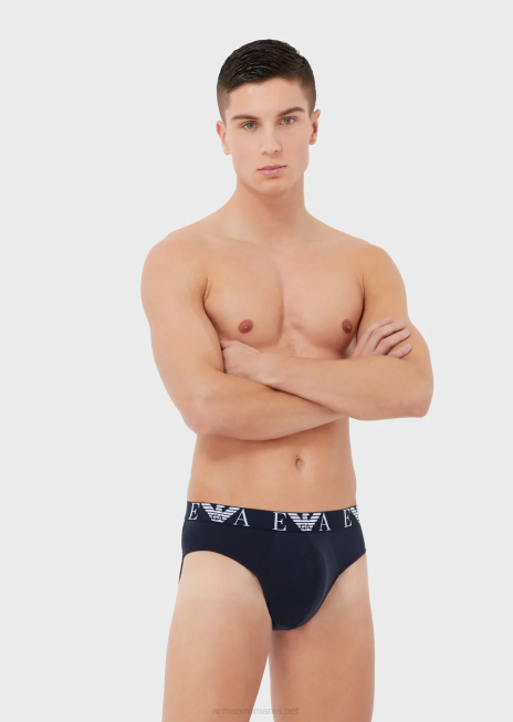 bărbați R802G1785 pachet de trei slip cu talie cu logo monogram îndrăzneț Armani albastru