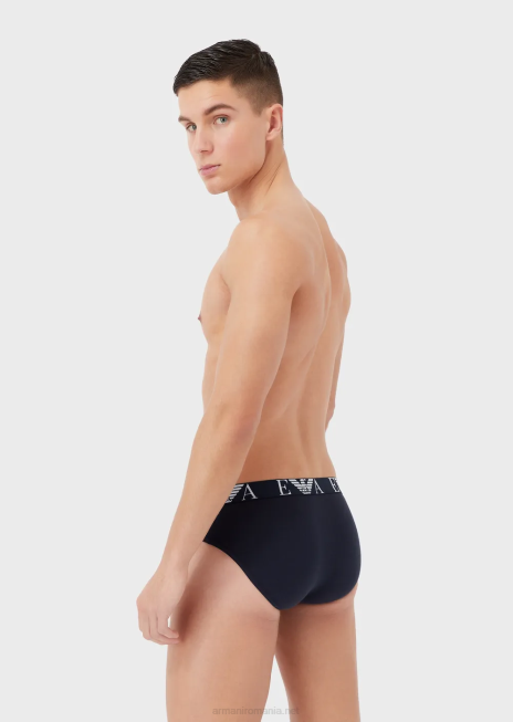 bărbați R802G1785 pachet de trei slip cu talie cu logo monogram îndrăzneț Armani albastru