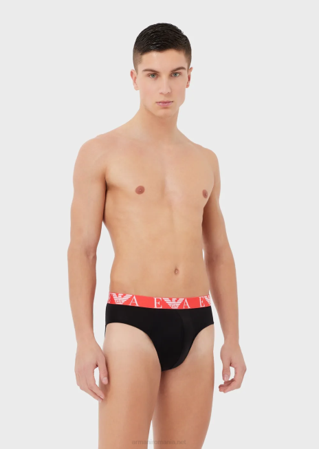 bărbați R802G1786 pachet de trei slip cu talie cu logo monogram îndrăzneț Armani negru