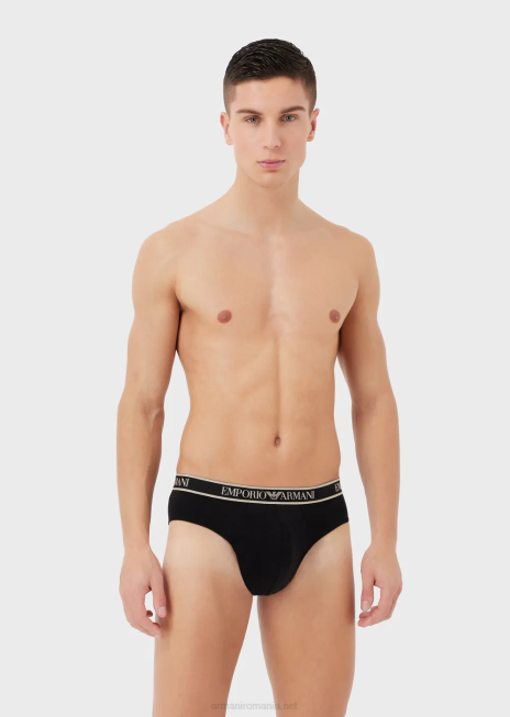 bărbați R802G1787 pachet de trei slip cu talie cu logo-ul de bază Armani negru