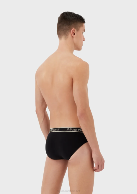 bărbați R802G1787 pachet de trei slip cu talie cu logo-ul de bază Armani negru