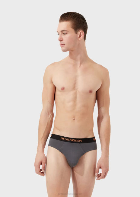 bărbați R802G1788 pachet de trei slip din bumbac pur Armani negru