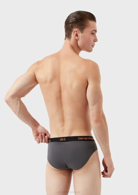 bărbați R802G1788 pachet de trei slip din bumbac pur Armani negru