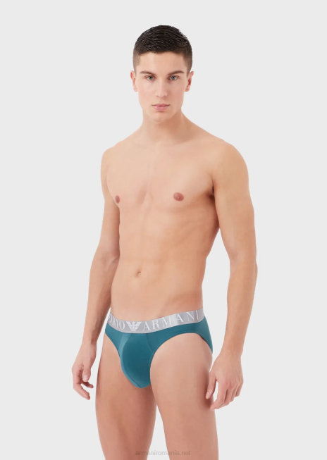 bărbați R802G1796 slip din bumbac organic cu talie cu logo lucios Armani petrol