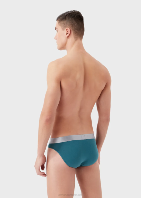 bărbați R802G1796 slip din bumbac organic cu talie cu logo lucios Armani petrol