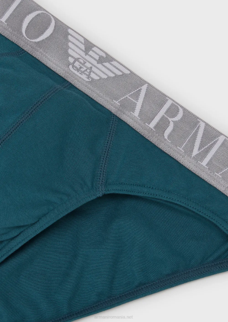 bărbați R802G1796 slip din bumbac organic cu talie cu logo lucios Armani petrol