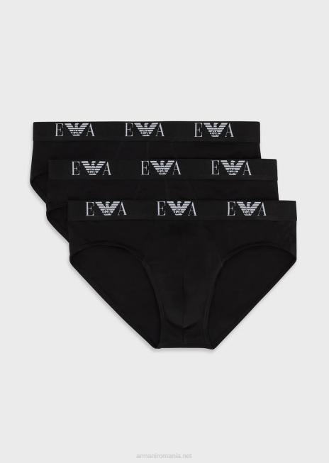 bărbați R802G1798 pachet de trei slip cu logo monogramă esențial Armani negru