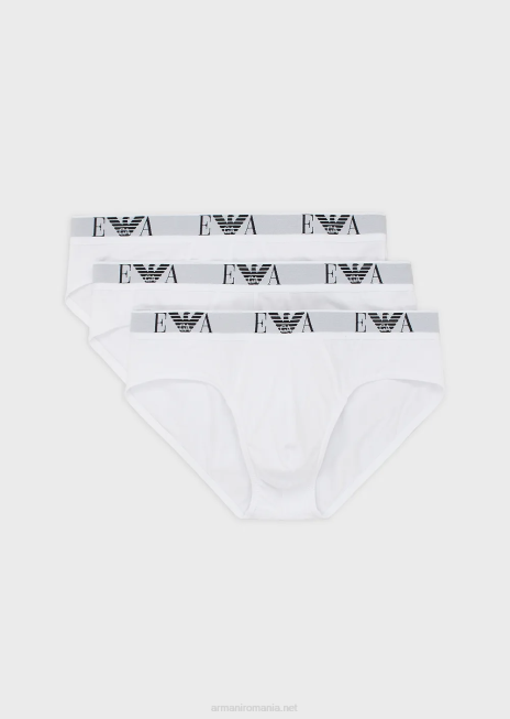 bărbați R802G1800 pachet de trei slip cu logo monogramă esențial Armani alb