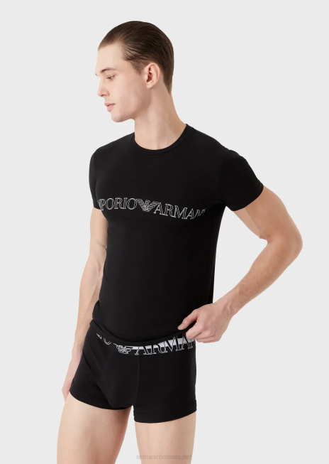bărbați R802G1803 Set de tricou și boxer din bumbac organic cu megalogo Armani negru