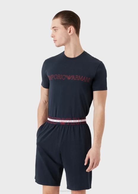 bărbați R802G1804 pijamale din bumbac organic megalogo Armani albastru marin